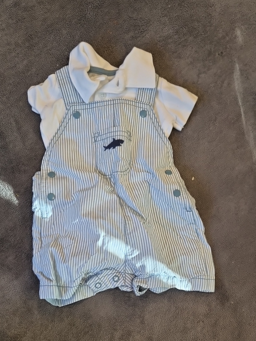 Baby Boys Striped Blue and White Overalls with Polo
